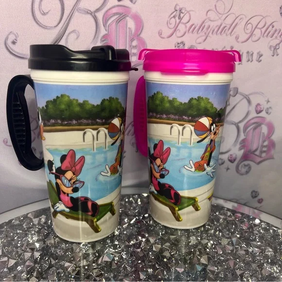 Disney parks cups 2 tumblrs mugs drinkware resort bar drinks pink black Mickey - Picture 4 of 5